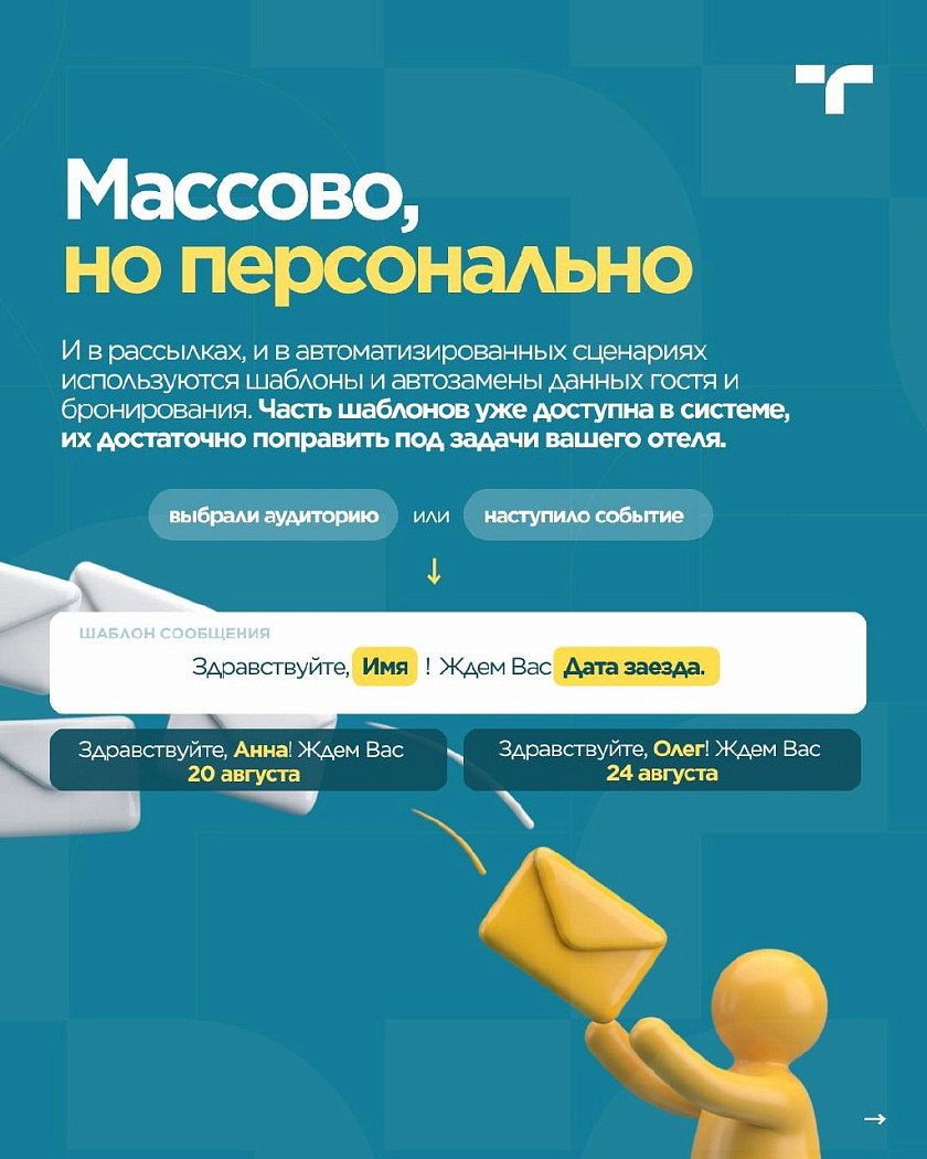 Сегодня одному гостю нужно напомнить об оплате, другому отправить информацию перед заездом… — карточка 5